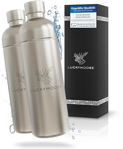 Luckymoose Infinity 2x Edelstahlflaschen Wassersprudler 1,25L – Kompatibel mit der LM Infinity Serie, Aarke Carbonator 3 und Brita SodaOne - Umweltfreundlich, bruchsicher & spülmaschinenfest