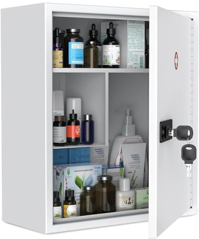 Uniclife Wandmontage Medizinschrank mit Kombination & Schlüssel Verriegelung Erste-Hilfe-Schrank abschließbare medizinische Schrank große Kapazität Medizin Veranstalter Wandschrank Storage Box, Weiß