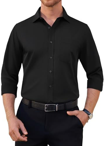 siliteelon Herren Hemd Langarm Schwarz Knitterfrei Freizeithemd Regular Fit Business Hemd Schwarze Stretch Hemdherren Langarm Beerdigung Wedding