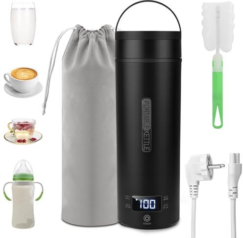GuKKK Reisewasserkocher Klein Elektrische, 500ML Tragbarer Wasserkocher Mini Wassertasse Edelstahl 316 mit Temperatureinstellung, Automatische Abschaltung für Babymilch, Tee, Kaffee, Camping