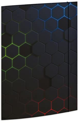 RNKVERLAG - Sammelmappe Hexagon 240 x 330 mm, Dokumentenmappe für DIN A4, mit Gummizugverschluss und 3 Einschlagklappen, 1 Stück