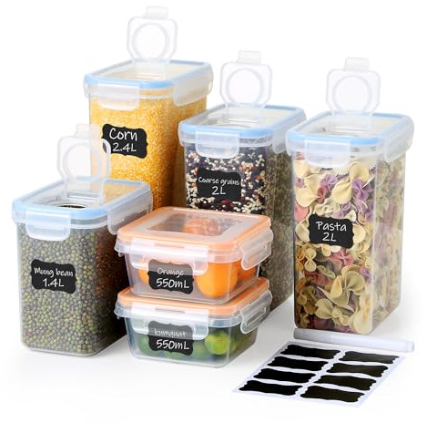 Ordeluxe Vorratsdosen Set 6-teilig, luftdichte BPA-freie Lebensmittelbehälter, stapelbare Aufbewahrungsbox Küche für Müsli, Cornflakes, Reis, Nudeln, Snacks, Kaffee, Gewürze & mehr