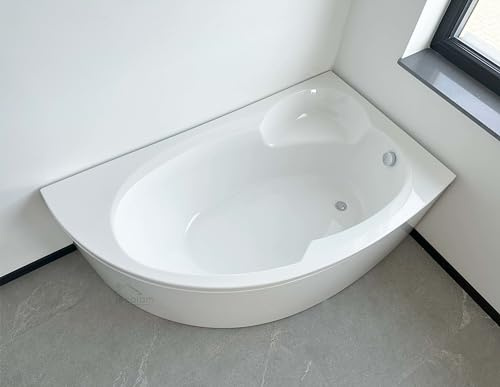 ECOLAM® Badewanne Wanne Eckwanne Eckbadewanne Acrylwanne Carmen Acryl weiß 170x100 cm RECHTS + Schürze Ablaufgarnitur Ab- und Überlauf Automatik Alcaplast Füße Silikon Komplett-Set