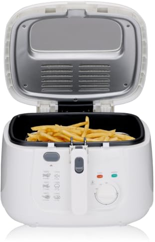 alpina Friteuse 2,5L DF-165 - Friteuse mit Fett 1800W - Einstellbare Temperatur bis 190°C - für 2 bis 3 Personen - mit Antihaftbeschichtung und Kontrollleuchte - Weiß, Weiss