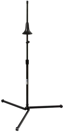 QUIK LOK - WI/993 POSA-POSATE FÜR POSAUNE, kompakter Posaunenständer mit gefedertem Glockenhalter, höhenverstellbar 70–106 cm, breite Dreibeinbasis, Farbe Schwarz