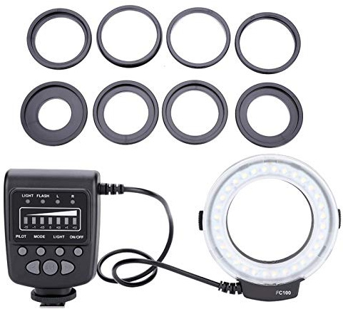 CCYLEZ LED Blitzlicht Ring Kit, Ringadapter, Blitzregler mit LCD Display für DSLR Kameras, 7 Helligkeitsmodi, 4 Blitzmodi