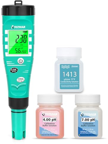 UIUZMAR pH Wert Messgerät Hydroponik, pH EC Messgerät Grow 4 IN 1 | PPM pH Messer für Wasser Hydroponik, Gleichzeitige Messung von pH EC TDS Temperatur für DWC, Aeroponic, Aquarium, Fischteich