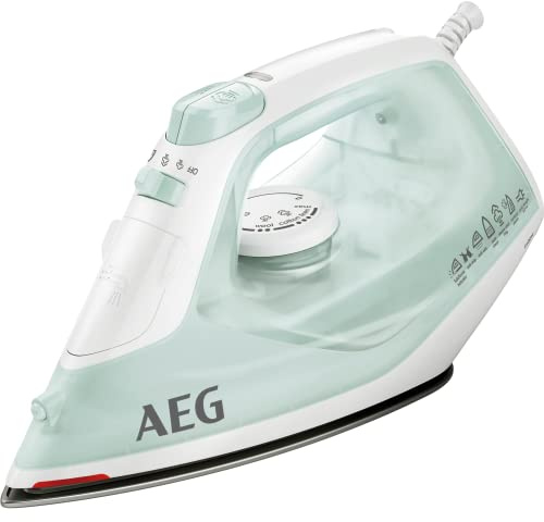 AEG Dampfbügeleisen, 2400 W, 110g Dampfstoß, 0-30g Dampf/Min., Restwärmeanzeige, Keramik Bügelsohle, Gleitfähigkeit, 250 ml Wassertank, 2 m Kabel, Anti-Kalk System, Hellgrün, weiß, DB 1740LG