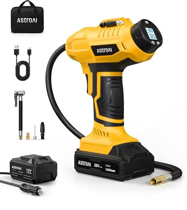 AstroAI 2-in-1 Metallzylinder Luftkompressor 20V Akku & 12V Auto-Netzteil Tragbare Kabellose Elektrischer Kompressor 160PSI Digitaler Luftpumpe für Auto Motorrad