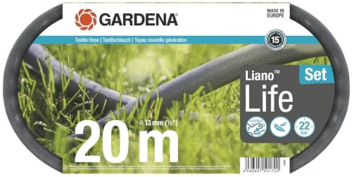 Gardena Liano Life Textilschlauch 1/2 Zoll, 20 m Set, für Gartenbewässerung und Pflanzenpflege