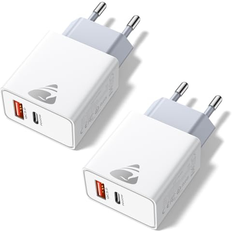 USB C Ladegerät, 2er Pack 2 Ports Mehrfach Ladegerät mit USB-C und USB-A, 20W Schnellladegerät PD 3.0 Power Adapter USBC Netzteil für iPhone 16 15 14 Pro Max 13 12 11,Samsung Handys Stecker Chargers