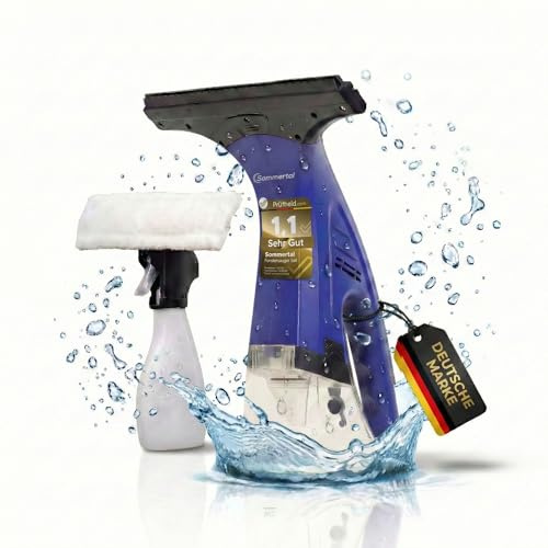 Sommertal Fenstersauger Set mit 1600Pa | elektrischer Fensterreiniger Akku mit 28cm Saugdüse & 250ml Tank | Fensterputzer elektrisch | Fensterabzieher streifenfrei | geeignet für Fenster, Fliesen