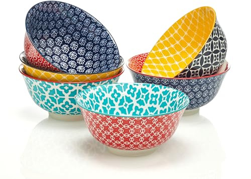 DOWAN Müslischalen 6er Set, 946 ml Suppenschalen Keramik Pastaschalen | Praktische, Schönes Design, Robuste Keramik, Stapelbar, Spülmaschinen Mikrowellengeeignet