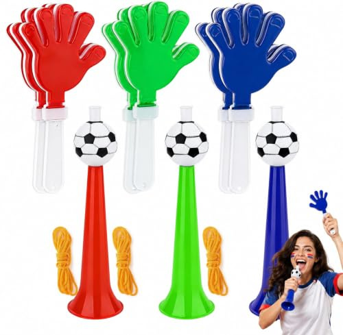 Omnikryp 3 Stück Vuvuzela with 6 Stück Klatschhand, Vuvuzela Tröte | Vuvuzela Tröte Laut Fussball Fanfare, Laut Fußball Fan Tröte für Kinder, Fans, für Fußball-Themenparty, Weltmeisterschaft