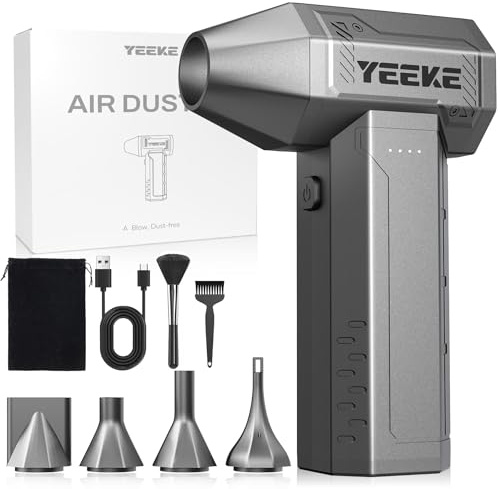Yeeke Elektrische Staubgebläse, 180000 RPM & 400 G Winddruck, 4-Gang Air Duster mit LED-Licht, 10000 mAh Mini Gebläse Akku Schnellladung, Compressed Air Staubbläser für PC | Tastatur | Haus und Auto