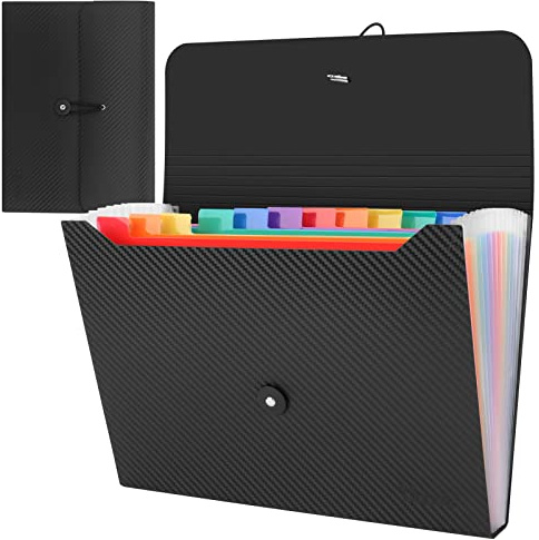 Uquelic 1Pcs Dokumentenmappe A4 Mit 13 Fächer, Fächermappe, A4 Dokumententaschen Kunststoff Dokumentenmappe Erweiterbar Ordnungsmappe (schwarzer Köper)