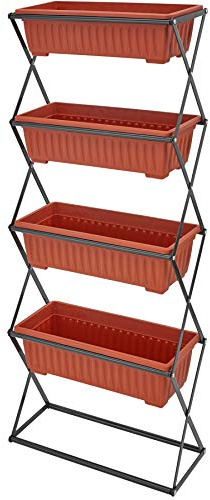 tectake® Vertical Gardening Beet mit 4X Blumenkasten, Pflanzturm Hochbeet Kunststoff, als Indoor Kräutergarten oder Outdoor im Garten, als Sichtschutz Balkon, Terrassen Deko, Blumenbank