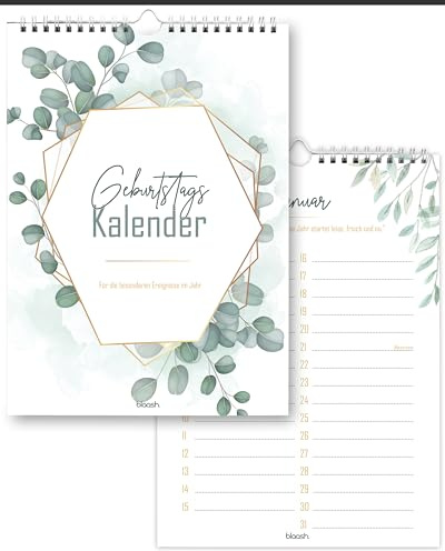 blaash® GEBURTSTAGSKALENDER jahresunabhängig DIN A4 | Mit dem Jahres Geburtstagskalender wird kein Geburtstag vergessen | Kalender ohne Jahr | Geburtstagskalender immerwährend