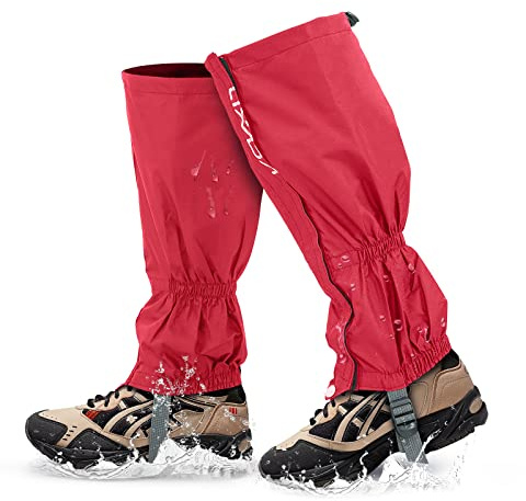 Lixada Gamaschen Wandern Jagd Fahrrad Gamaschen Herren Damen mit Reißverschluss wasserdichte Gamaschen Gaiter Ärmel Beinschutz für Radfahren Snowboarden Wandern Klettern (Rot)