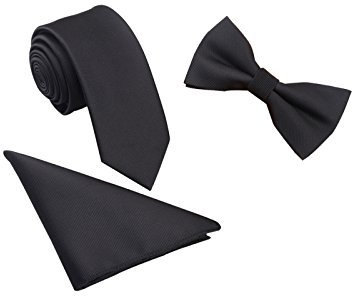 WANYING Herren Fliege & 6cm Schmale Krawatte & Einstecktuch 3 in 1 Sets Basic - Einfarbig