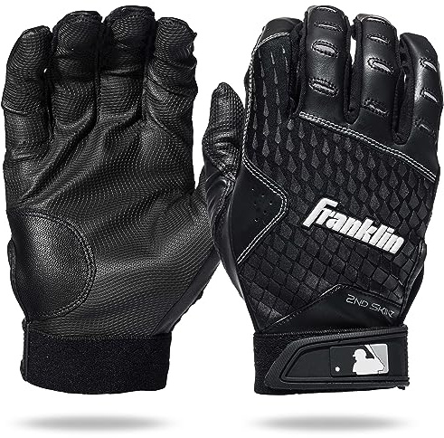 Franklin Sports Unisex Jugend 2nd Skinz Batting Glove, schwarz/schwarz, Erwachsene S