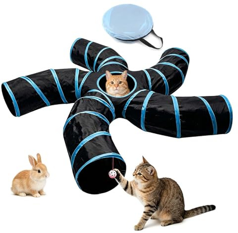 Bemodst Katzentunnel, 2-Wege/3-Wege/4-Wege/5-Wege Faltbar Kätzchen Tunnel Katzenspielzeug interaktives Pop-Up-Labyrinthhaus-Spielzeug für kleine Kaninchen,Welpen,Frettchen,Meerschweinchen (5-Wege)