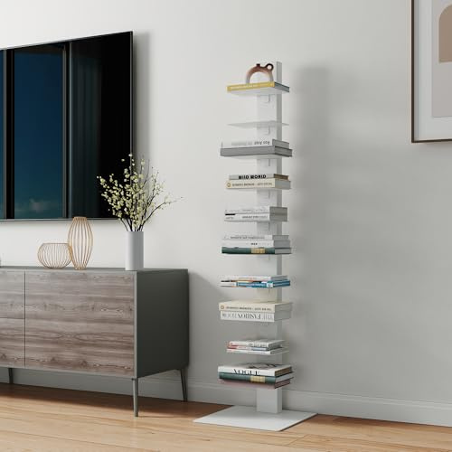 [en.casa] Standregal Eksjö CD DVD Regal in schmaler Leiterform mit 10 Ablagen Bücherregal für Wohn- und Schlafzimmer Büro 150 x 39 x 39 cm Weiß