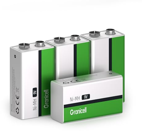 Granicell 4 Pack 9V wiederaufladbare Batterien, 9V NiMH Hochkapazitätsbatterien