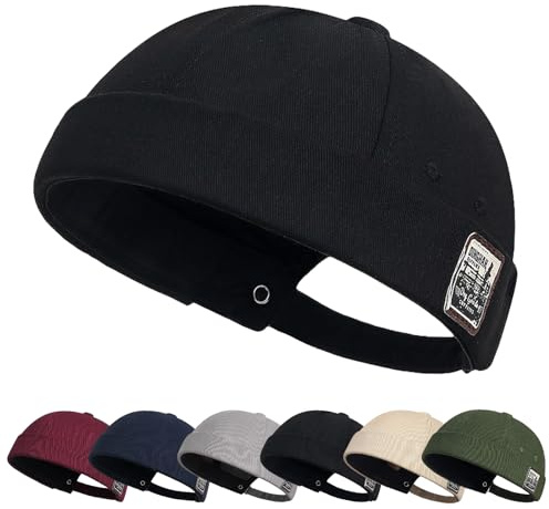 Tiakay Docker Cap für Herren – Verstellbare Seemannsmütze Ohne Schirm (Hafenmütze) aus Baumwolle, Gerollter Bund – Ideal für Angeln, Wandern, Radfahren, Outdoor & Alltag, Ganzjährig Tragbar (Schwarz)