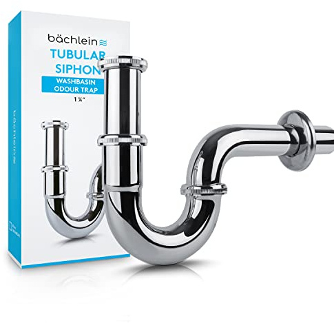 Wasserwelten Universal Siphon für Waschbecken & Waschtisch - Abflussgarnitur passgenau - Geruchsverschluss inkl. Gummimanschette + Einbauanleitung - Röhrensiphon Ablaufgarnitur