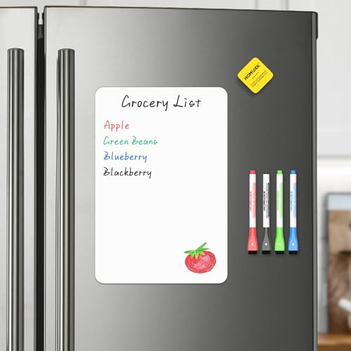 HOMiDEK Whiteboard Folie Magnetisch für Kühlschrank - A4 Magnettafel Für Familie Menü Wochenplaner, Einkaufsliste, to do liste - Klein Magnet White Board mit 3 Markers und Radierer, 20x30cm
