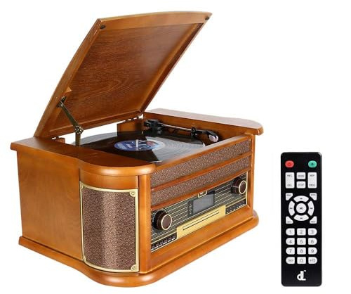 Plattenspieler 9-in-1 DAB Vinyl Turntable Vintage Holz mit Bluetooth/FM/Stereo-Lautsprecher/CD/MP3/Kassette/USB