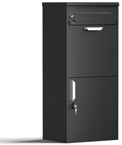 XPOtool Paketkasten Schwarz 500 x 370 x 1120 mm, Paketbox Zuhause, Private Paketannahme passend für Pakete und Päckchen, Standbriefkasten Stahl
