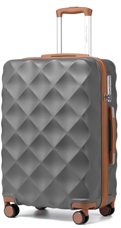 British Traveller Hartschalenkoffer Groß 74.5 x 49 x 30.5 cm, Reisekoffer aus ABS + PC mit TSA-Schloss, Koffer Trolleys mit 4 Rollen für Reisen und Business, Grau