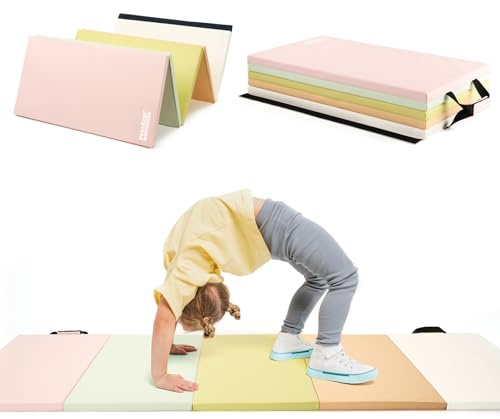 PhysKcal 5 Panel Macaron Klappbare Weichbodenmatte Turnmatte Fitnessmatte Gymnastikmatte mit Tragegriffen, Sportmatte Spielmatte, Tumbling-Matte für Kinder, Polsterung für Activity Play
