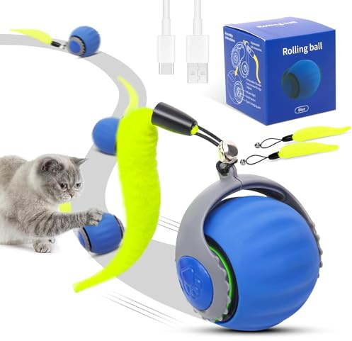 Starnearby 2025 Neu Speedy Tail 3.0 Interaktives Katzenspielzeug Ball Elektrisch Interaktiver Spielball für Katzen Katzenspielzeug Selbstbeschäftigung Katzenball mit 2 Ersatzschwanz (Blau)