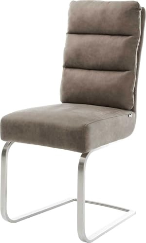DELIFE Schwingstuhl Pela-Flex Freischwinger flach Edelstahl | Mikrofaser Taupe Vintage Taschenfederkern