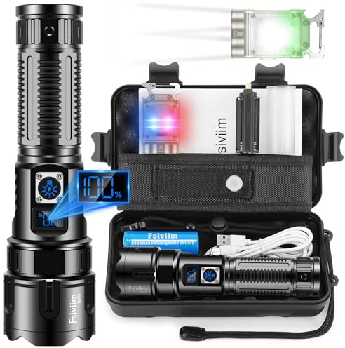 Fsiviim Taschenlampe Led Aufladbar, 1000,000 Lumen Led Taschenlampe Extrem Hell, Taktische Starke Taschenlampen, Zoom Einstellbar, Geeignet Für Camping
