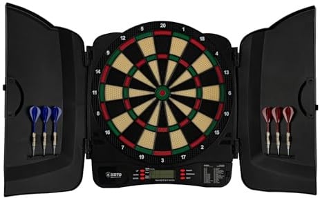 KOTO - Elektronische Dartscheibe Classic, 32 Spiele, 6 Softdarts | Über 580 Varianten, 1 bis 8 Spieler, 24 Ersatzspitzen, LCD-Anzeige, Automatische Abschaltung, Kompaktes Design