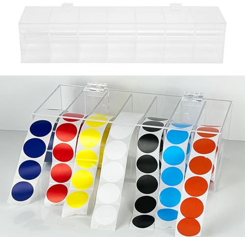 Etikettenspender, Acryl-Aufkleberspender mit 7 Fächern, Wandmontage-Aufkleberrollenhalter, Etikettenhalter, Aufkleber-Organizer-Ständer für Büro, Zuhause, Desktop