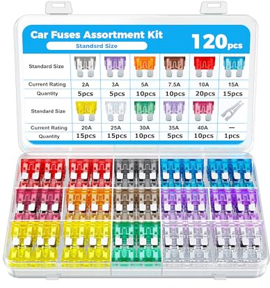 Xibao KFZ Sicherungen,Auto Sicherungen Set,Autosicherungen Set Gemischt,2A 3A 5A 7.5A 10A 15A 20A 25A 30A 35A 40A,Flachsicherungen KFZ,Geeignet für Autos,LKWs,SUVs,ATVs,UTVs,Wohnmobile (120 Stück)