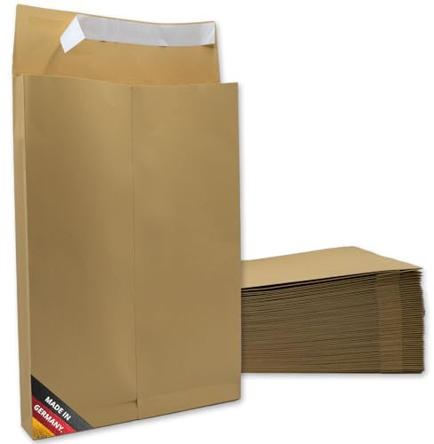 easydruck24de Versandtaschen B4 mit Falte braun 50 Stk. - az246 | Versandtasche mit Bodenfalte 25 x 35,3 x 4 cm, selbstklebender Verschluss, ohne Fenster, reißfest