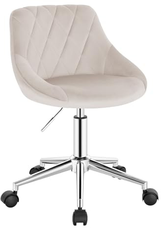 EUGAD Schminkstuhl, Homeoffice Stuhl, Schreibtischstuhl, Kosmetikhocker, Bürostuhl Kinder, höhenverstellbar Drehstuhl mit Rollen, Samt, Beige