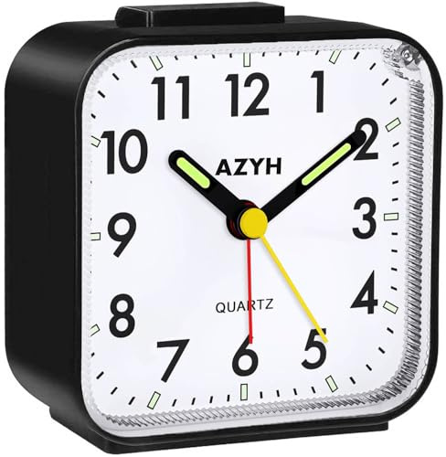 Azyh Analog Wecker Ohne Ticken mit Licht, Batteriebetrieben, Lauter Alarm, Schlummerfunktion, Geräuschlos, Leuchtend, Tragbarer Wecker, Leise Klein Reisewecker für Tiefschläfer für Papa Geschenke
