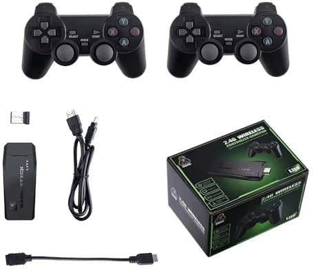 Retro Gaming Konsole Kabellos, 20.000+ Eingebaute Spiele, 9 Emulatoren, 4K HD, 2 Wireless Game Controller, Plug and Play für TV, Schwarz