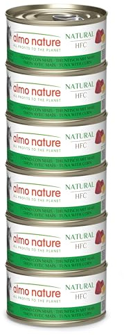 Almo Nature HFC Natural - Nassfutter für ausgewachsene Katzen - Thunfisch & Mais - Human Grade, Glutenfrei - 6 x 70g