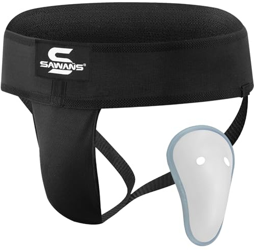 SAWANS Tiefschutz für Boxen, Kickboxen, MMA, Bauchschutz, Herren, schweißabsorbierend, belüftet, verstellbare Unterwäsche, Taekwondo, Sparring, Tiefschutz, Jockstrap Jiu Jitsu, BJJ Schutz (XL, Schwarz