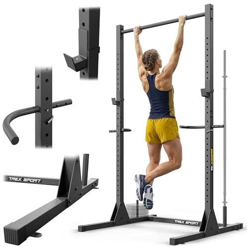 TREX SPORT Power Tower TX-100PR | Dip Station und Klimmzugstange freistehend | multifunktionaler Kraftturm aus Stahl mit Langhantelablagen | Belastbarkeit bis 300 kg | Schwarz