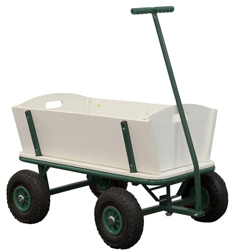 Sunny Billy Beach Wagon Bollerwagen in Grün | Handwagen aus Holz mit Luftreifen | Belastbar bis 100 kg | 94x61x97cm