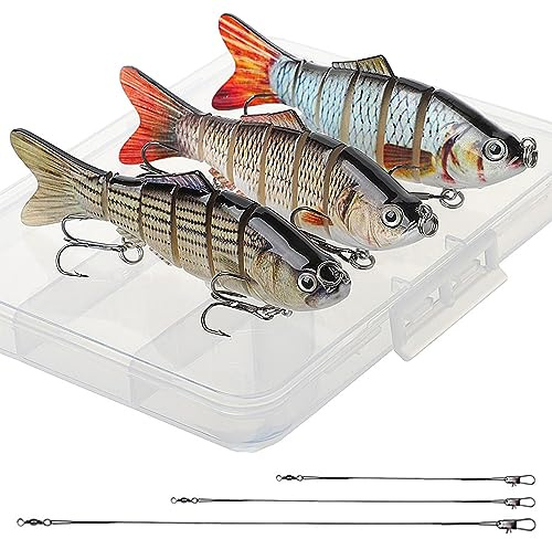 Realure 3 Stück Mehrgelenkige Hecht Köder mit 15cm 23cm 30cm Vorfach | Hecht Angelköder Sets, 3D Kunstköder Wobbler, Langsam Sinkender Köder, für Süßwasser,Salzwasser, Forelle, Barsch
